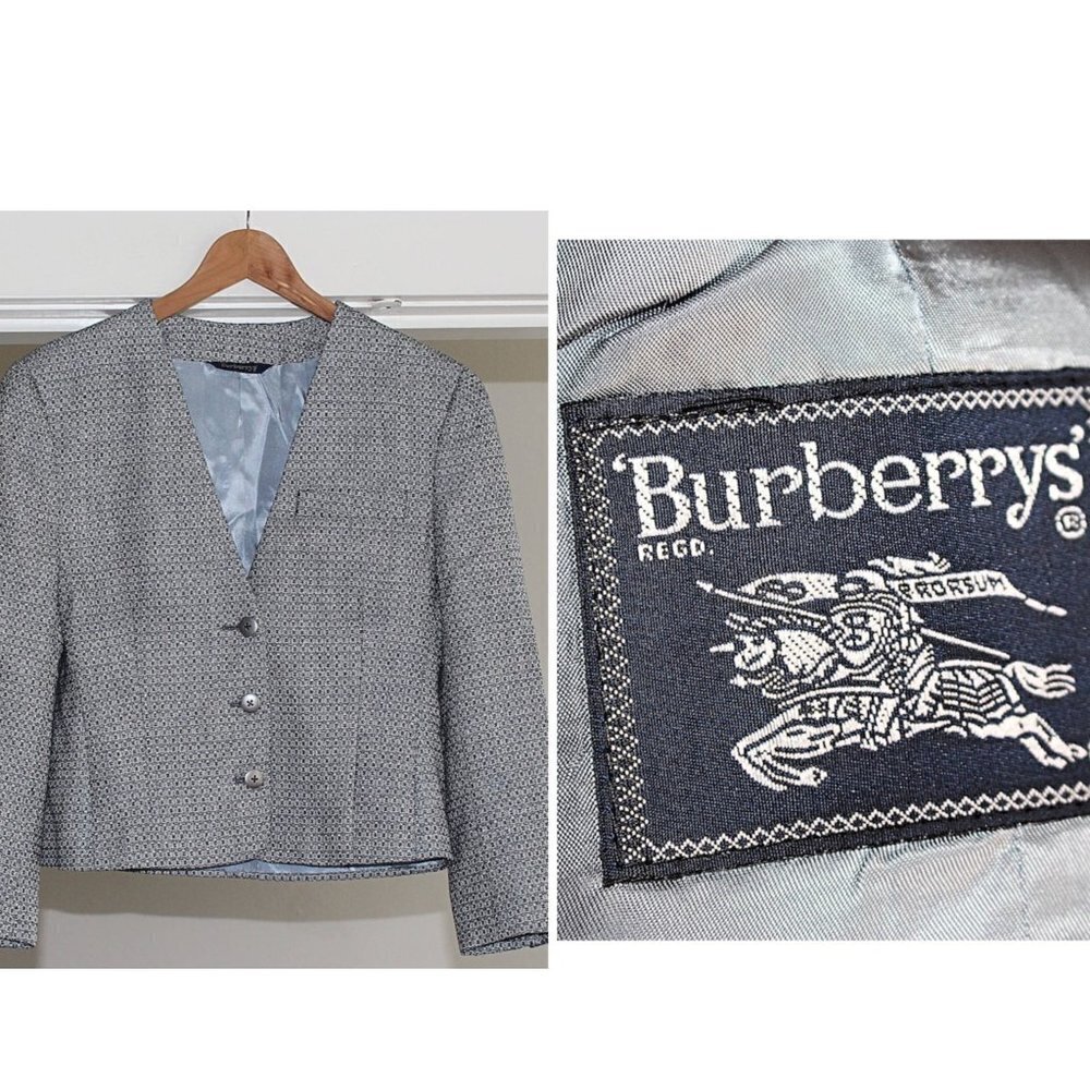 Burberry Vintage - Women's Fitted 3-Button Herringbone Blazer, Union Made USA - Picture 8 of 13